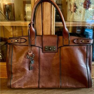 Fossil Weekender Tote Leather Bag Vintage
